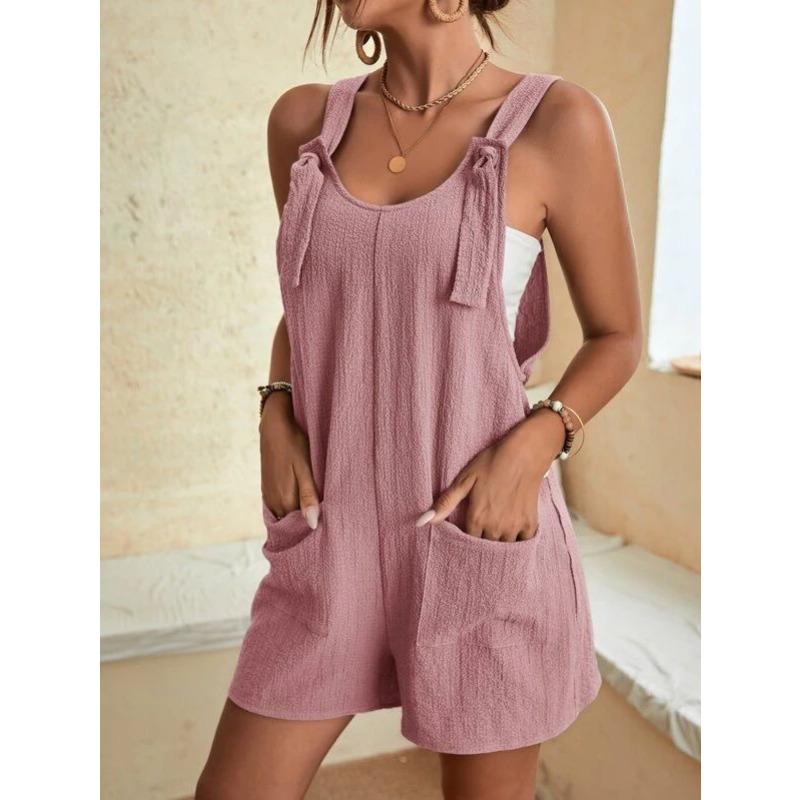 

Летний Повседневный Модный Комбинезон Шорты на Подтяжках Большого Размера Свободный Без Рукавов Комбинезон Карманы Элегантный Однотонный Уличный Стиль Комбинезоны Простые Ромперы Одежда S