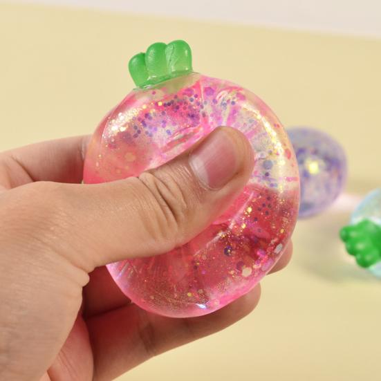 1/2/3/4Pcs Mini Radish Squeeze Toy Stress Relief Clear Glitter Radish Stress Sugar Ball Sensory Toy Decompression Fidget Toy Party