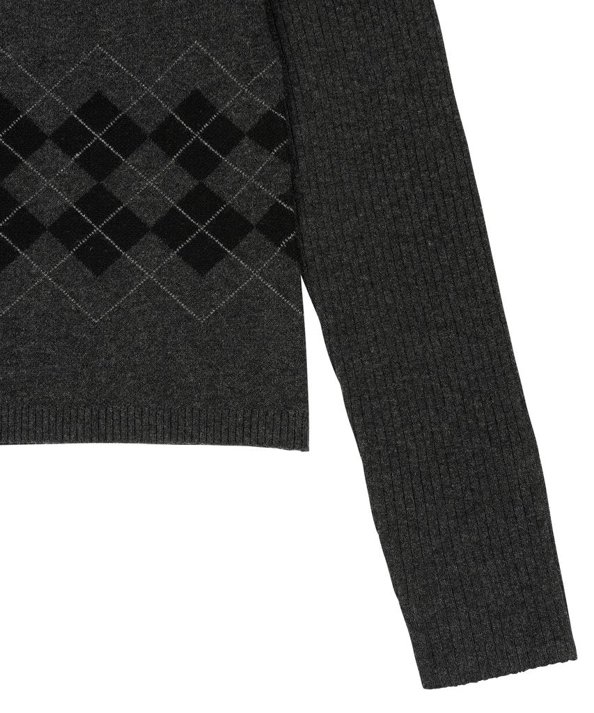 Ohesio Argyle Half Neck Ribbed Knit, Charcoal