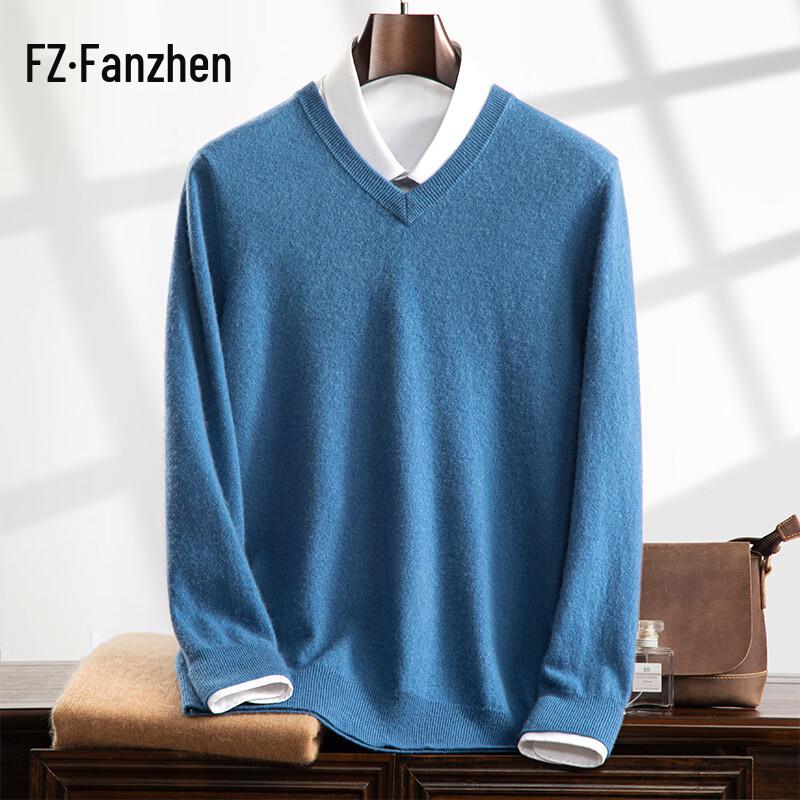 Fanzhen Men's V-Neck Cashmere Blend Sweater