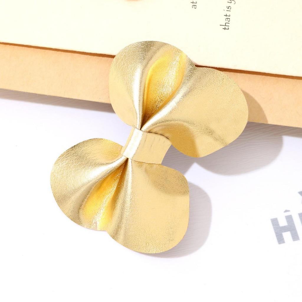 New Cute Leather Bow Duckbill Hair Clips - Simple, Fashionable Solid Color Hairpins for Bangs