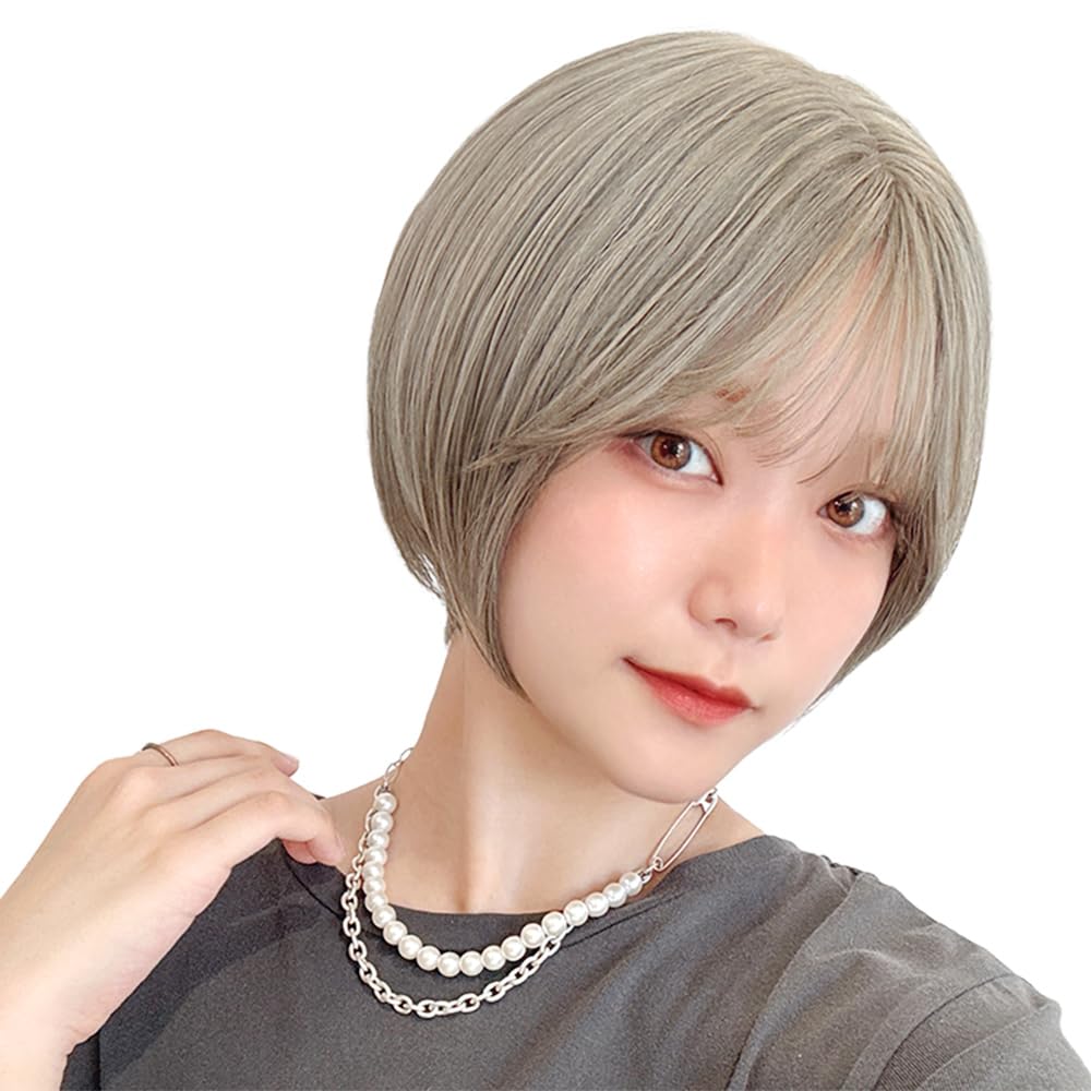 AQUADOLL Short Wig with See-Through Bangs, Blonde, Brown, Red, Inner Color, Print, High-Tone, Full Wig, One Size Fits Most, LM2 (Olive Mocha) wg365LM2
