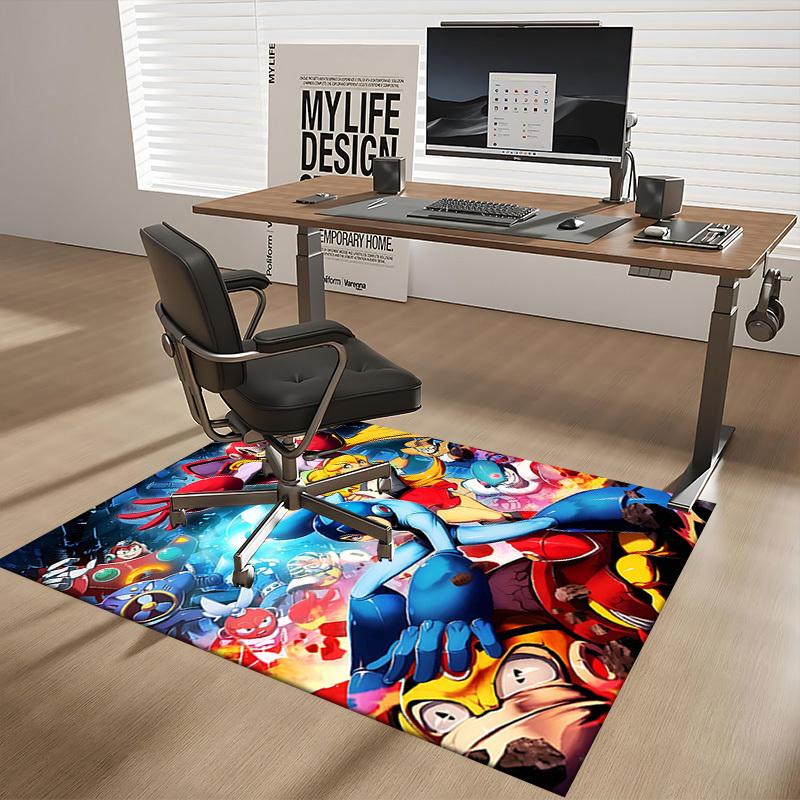 1 Stück Mega Man Anime Cartoon Design Bürostuhlmatte Rutschfeste Teppichmatte für Heimdekoration, Wohnzimmer, Schlafzimmer, Spielzimmer - Perfektes Geschenk für Fans.Y040