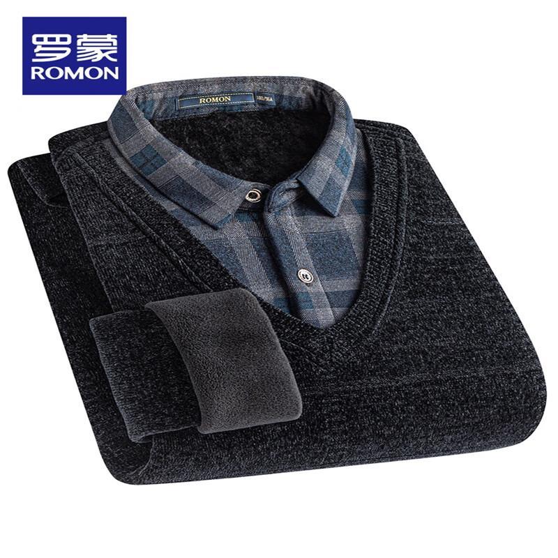 

ROMON Men s 2025 Fake Two-Piece Warm Knit Shirt S