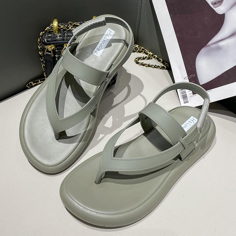 

Сандалии женские модели летняя уличная одежда плоский каблук мягкий низ летний однотонный цвет 36 зелёный