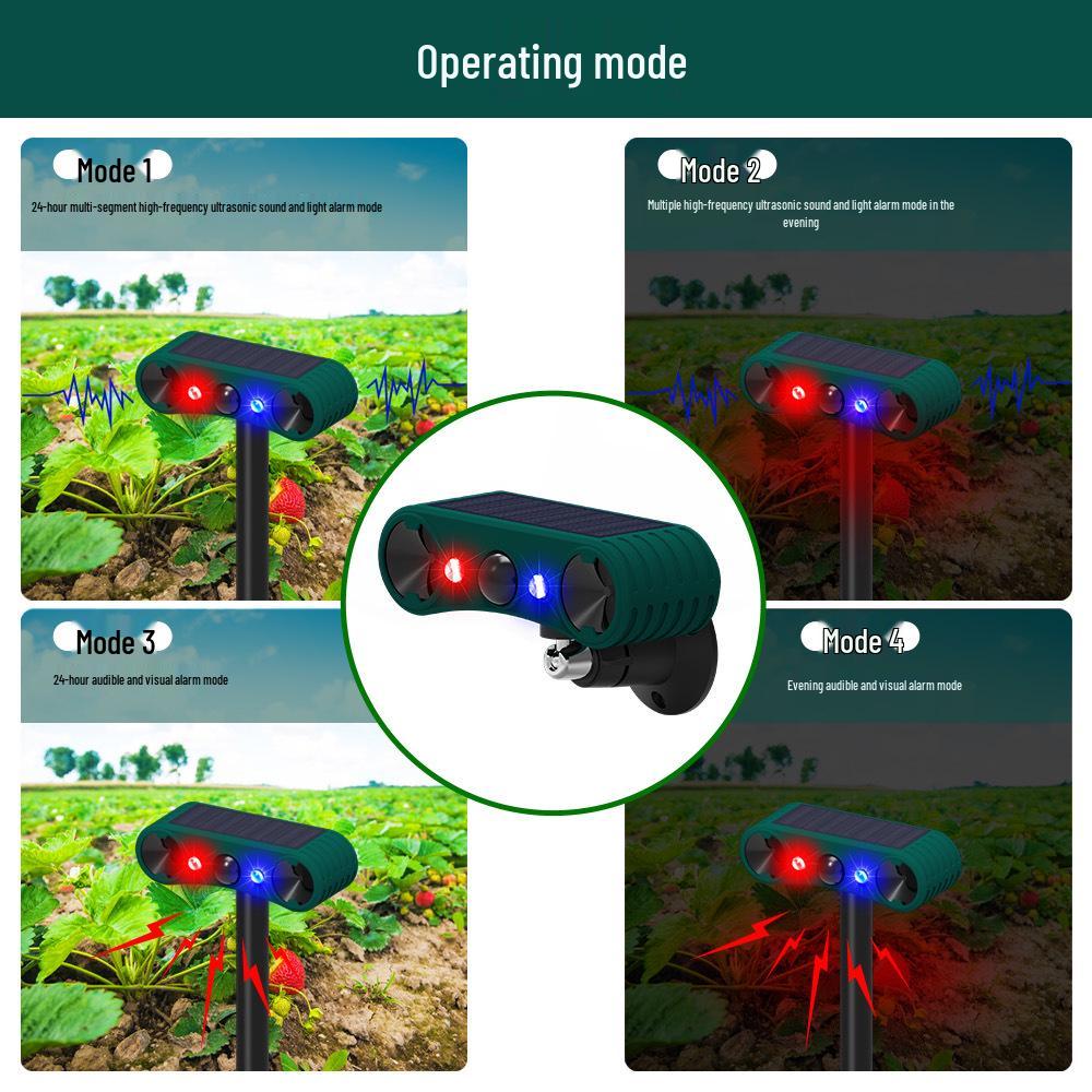 Répulsif ultrasonique à alarme à énergie solaire pour animaux sauvages