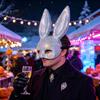 Halloween Costume Accessory Disco Mirror Rhinestone Rabbit Mask, Sparkly Glitter Bunny Face Mask Adjustable Elastic for Party, Shiny Reflective