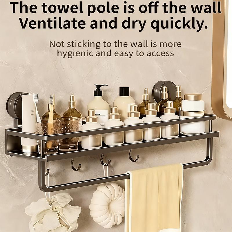 2025 Thickened Upgrade Aluminum Bathroom Shelf - No Drill Vacuum Suction Cup Wall Mounted Organizer for Shower Bathroom Storage