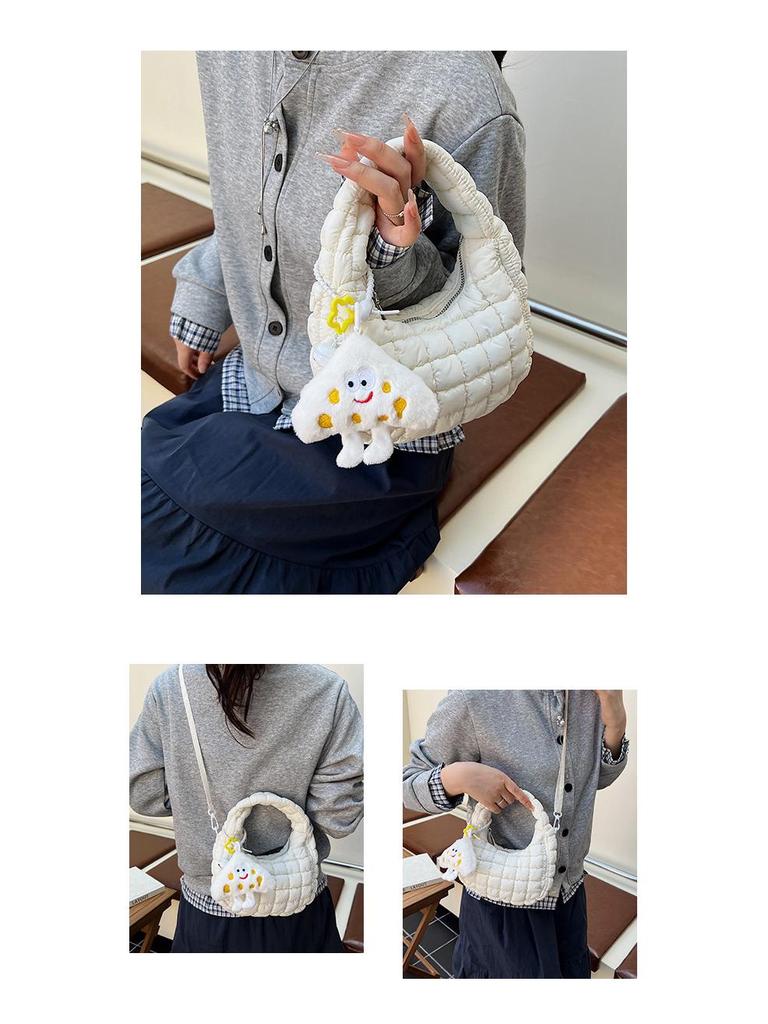 Modna marszczona torebka chmurka dla dzieci – Pikowana torebka crossbody na zamek z haftem