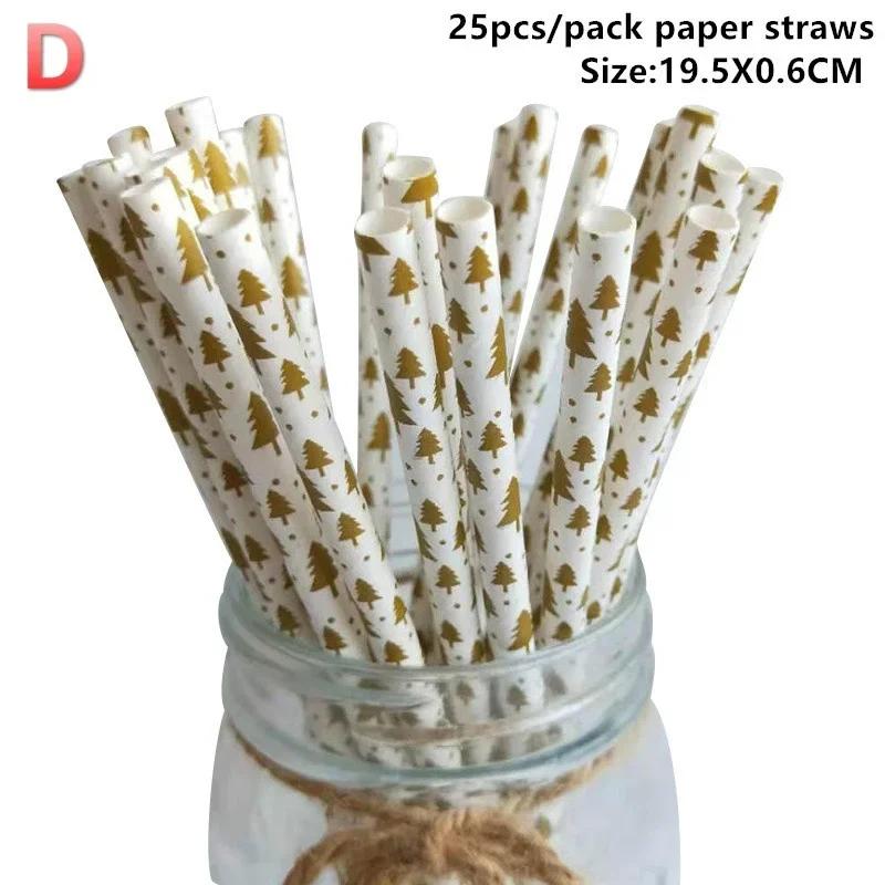 New 25pcs Disposable Christmas Paper Straws Snowflake Tree Drinking Straw Merry Christmas Decorations New Year Party Supplies
