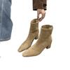 Premium fleece thin boots children's 2025 spring and autumn new Korean brown short boots thick heel French small ankle boots