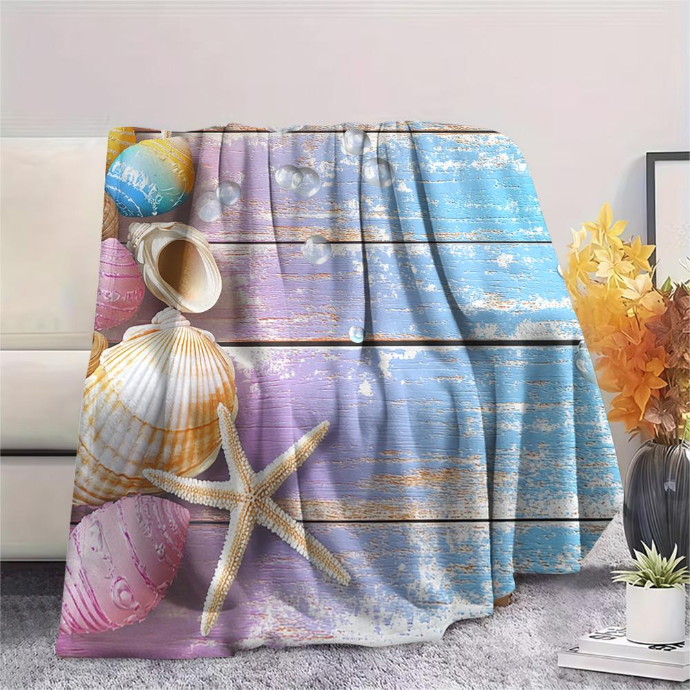 Starfish Shell Print Flannel Blanket, High quality Comfortable for All Seasons, Home Decor, Warmth and Comfort, Perfect for Christmas Gifts