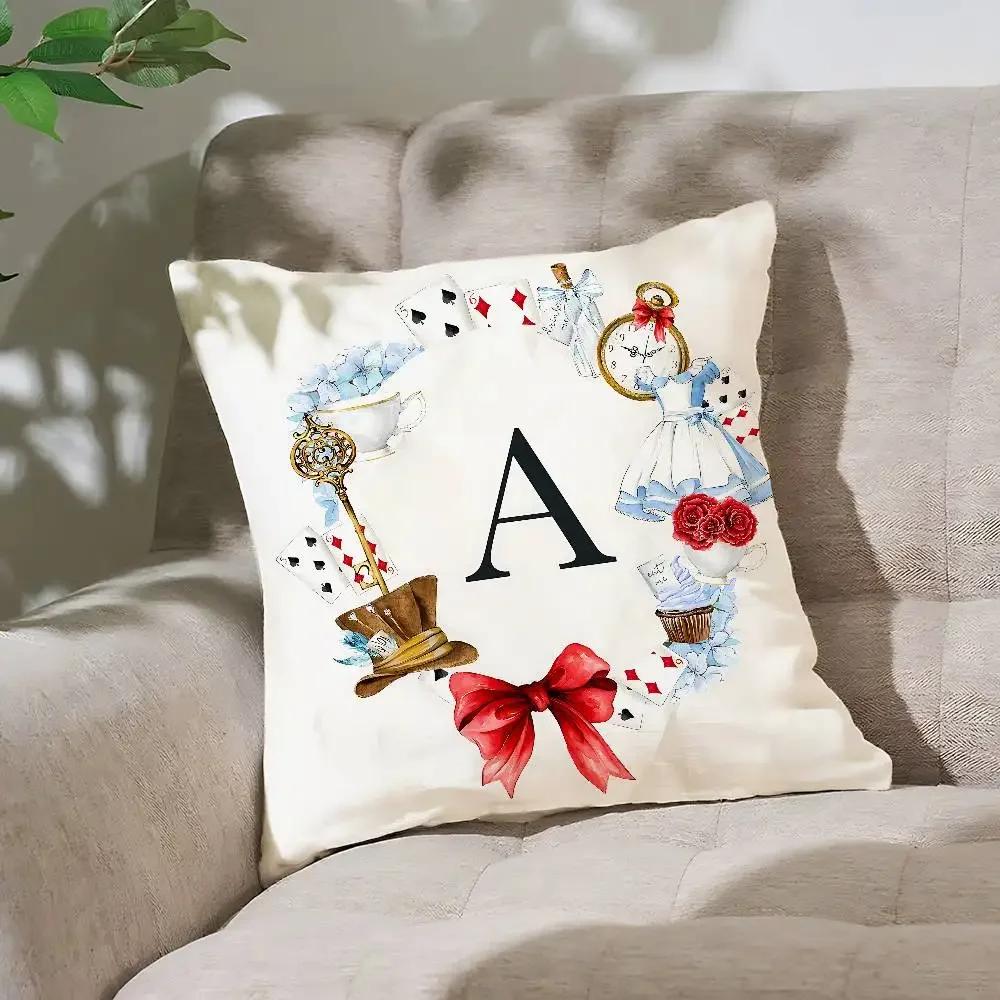 A-Alice In W-Wonderland Pillow Case Cushion Cover Soft Cute Throw Pillow Case For Car Sofa Pillowcase Polyester With Zipper