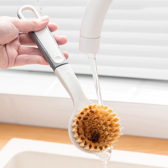 Topfbürste Aufhängeloch Flexible Borsten Langer Griff Leichtgewicht Bequemer Griff Fleckenentfernung Glatte Spüle Geschirr Schüssel Pfanne Schrubben Reinigungsbürste