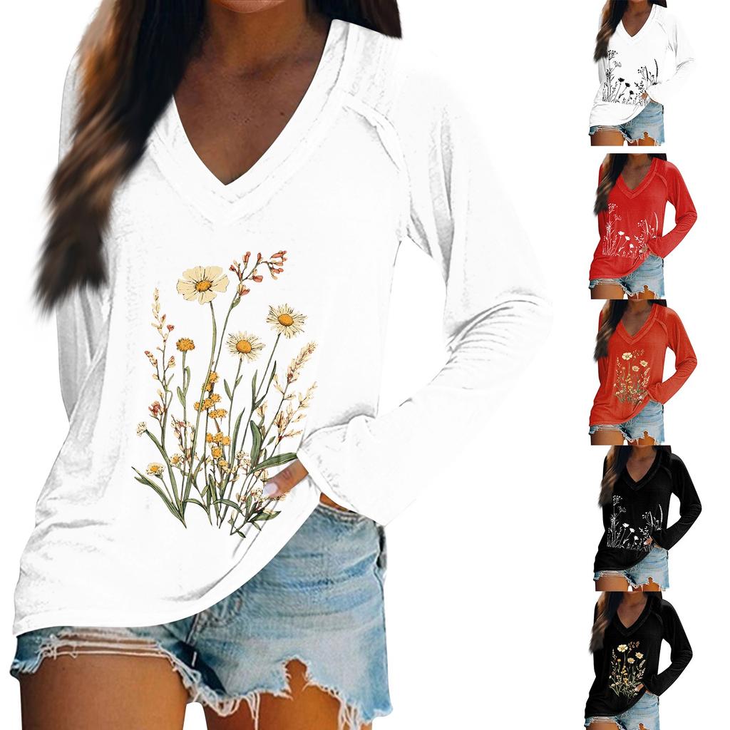 Women's Long Sleeve T-Shirt V Neck Easter Print Casual Comfort Top