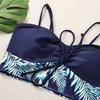 High waist flat angle strap print solid color splicing print large size swimsuit