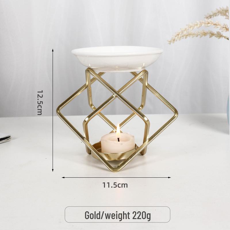 Lampă de aromaterapie transfrontalieră din fier și ceramică: Arzător de uleiuri esențiale și suport de tămâie pentru sfeșnic de birou.