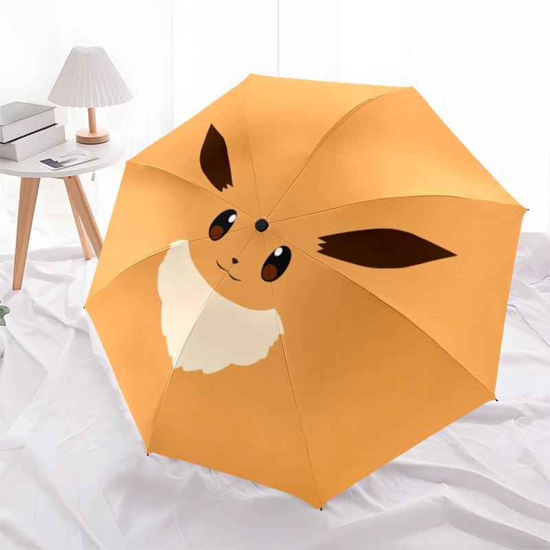 Patrón de Eevee, paraguas de plegado automático, diseño portátil y plegable, 8 varillas, un regalo de Navidad o cumpleaños.
