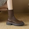 Krazing Pot Microfiber Autumn Winter Shoes Thick High Heels Flat Platform Size 43 Motorcycle Boots Knitwear Non-slip Ankle Boots