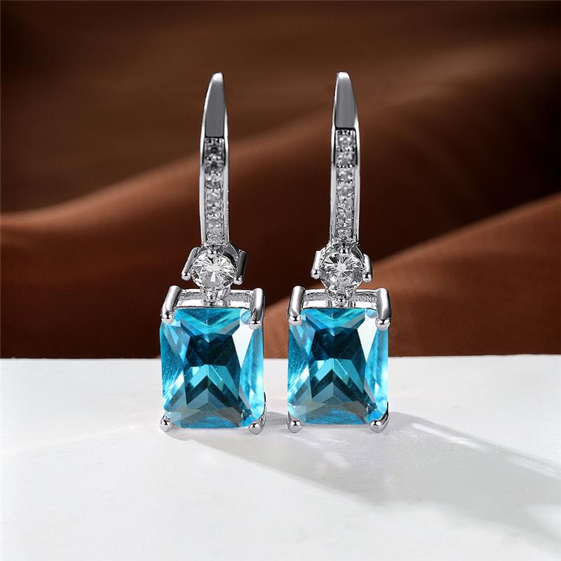 

Серьги-капли в стиле бохо серебряного цвета для вечеринки, маленькие, изящные, квадратные, с камнями, для женщин, прямоугольные, висячие серьги, свадебные украшения серебряный/аква голубой