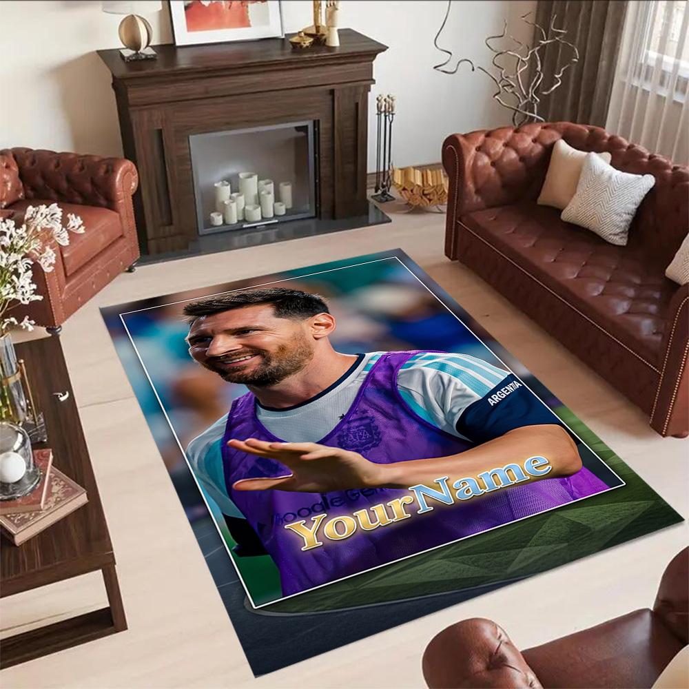 Messi 455 Personalized Name Floor Rug Office Rug Perfect for Bedrooms Study room Kitchen Balcony Antislip Carpet Office home decor Gift for Festivals
