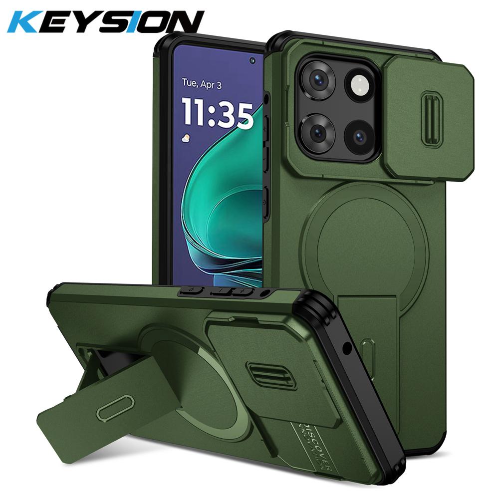 

KEYSION Shockproof Magnetic Case for Motorola MOTO G Stylus 2025 Slide Camera Protection Kickstand Phone Cover for Edge 60Stylus for Edge 60 Stylus зелений