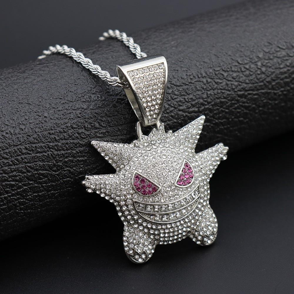 Hiphop Full Diamond Cuban Necklace Hiphop Pokemon Anime Pet Elves Pendant Men's Necklace