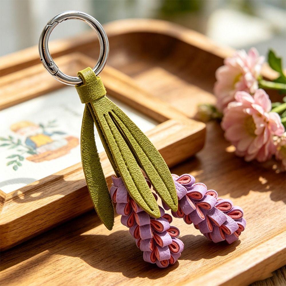 Hanger Pu Flower Keychain Purple Bag Charm Lovely Pu Leather Flower Pendant Women