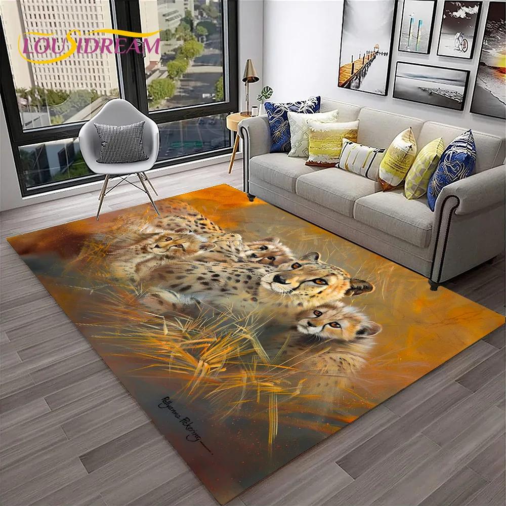 Leopard Cheetah Animals Cartoon Carpet Rug for Home Living Room Bedroom Sofa Doormat Decor,Kid Play Area Rug Non-slip Floor Mat