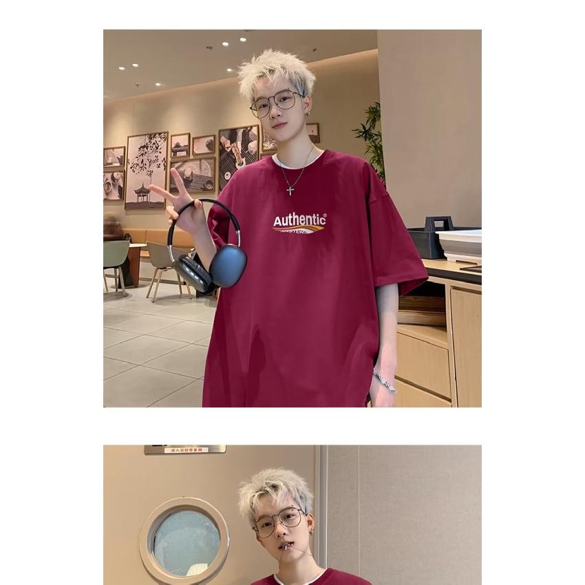 Men'S Trendy Letter Round Neck Printed Short Sleeved T-Shirt For Summer Ins Loose Casual Top