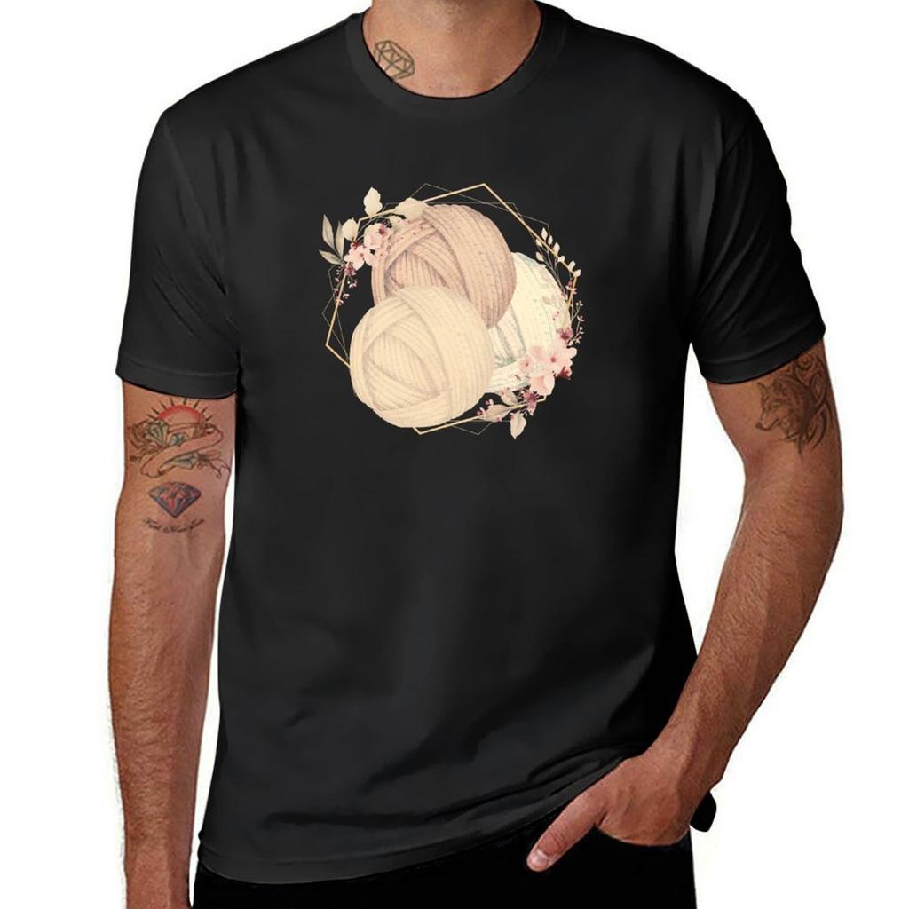 Golden and Brown Yarn Balls With Flower Wreath Tshirt cute clothes new edition mens graphic tshirts pack