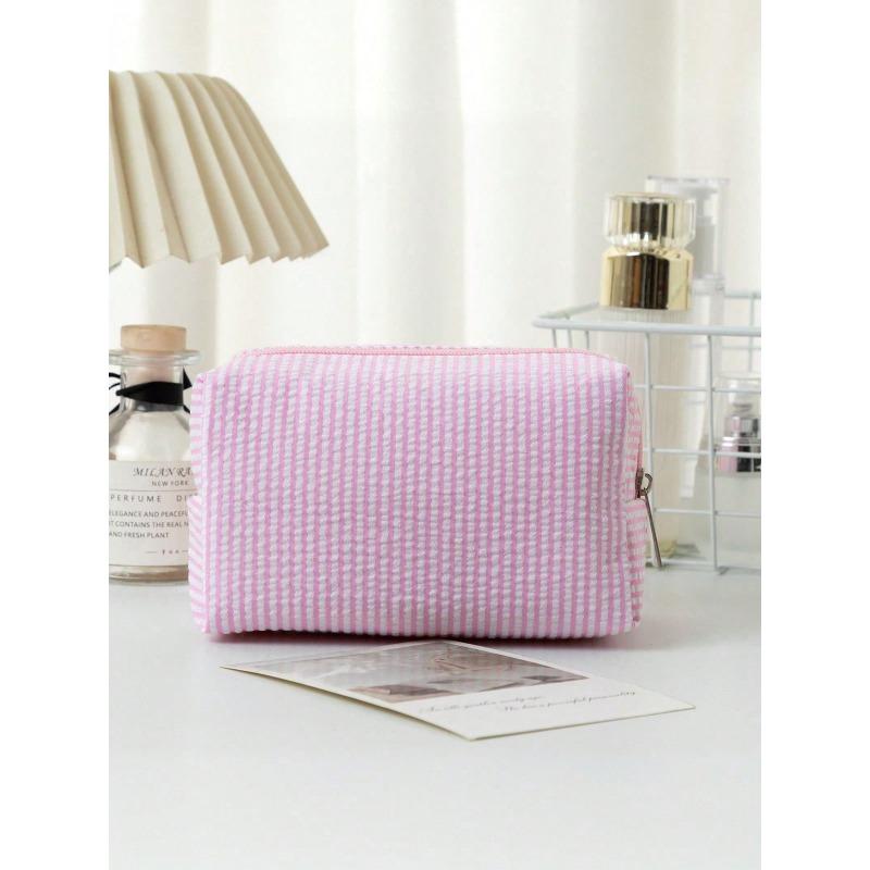 Striped Bubble Chiffon Zipper Clutch, Travel Toiletry Bag, Striped Cosmetic Bag