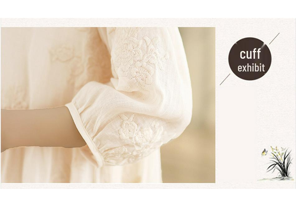 Elegant French Fairy Dress - Women's Heavy Embroidery Ramie Long White Dress