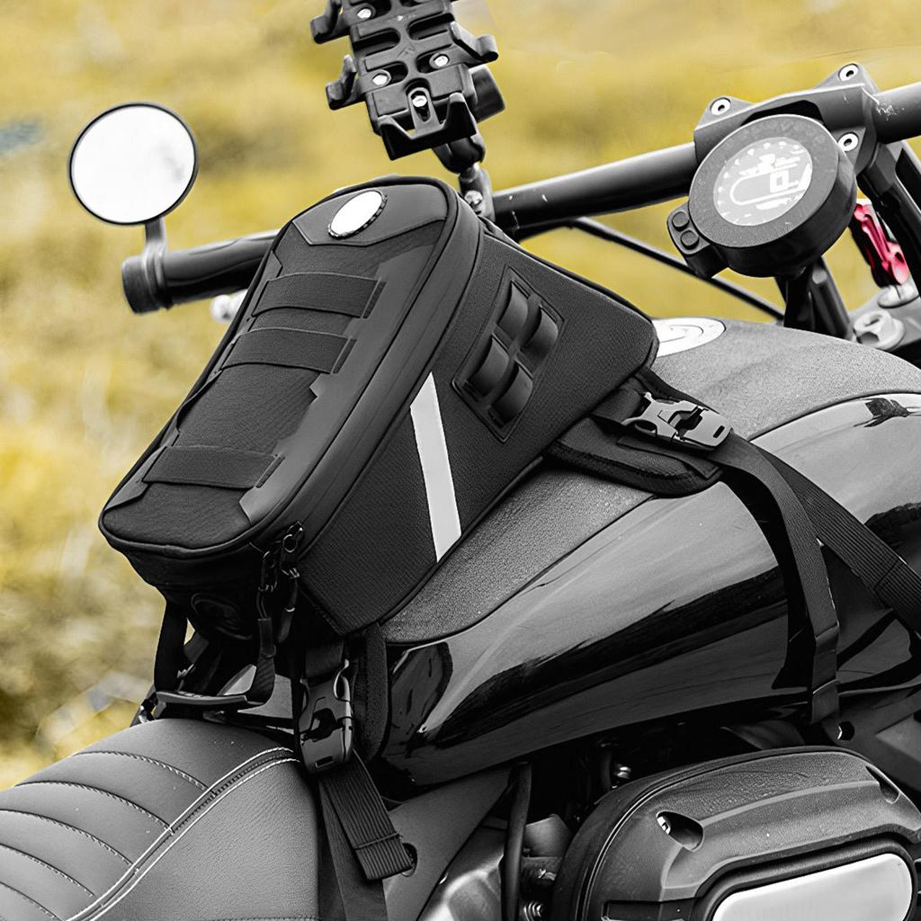Motorcycle Fuel Tank Bag 5L Anti-Slip Reflective Organizer With Elastic Strap Multifunctional Handbag Navigation Bag