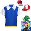Cosplay Anime Ash Ketchum Kleidung Herren Blaue Jacke Kostüm Jungen Mädchen Cosplay für Party Trainer Pokemon Kappe Handschuhe Set