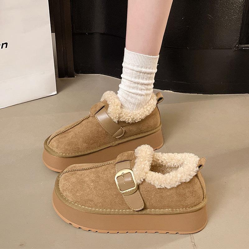 Fleece thickened thick-soled snow cotton shoes women's winter wear new heightening retro Birkenstock shoes