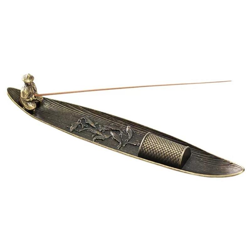 Incenses Stick Holder with Fishing Design Antique Alloy Incenses Burners Censers For Meditations And Home Decorative Use