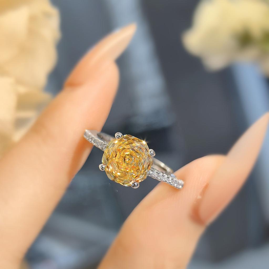 Achteck Millennium Schliff Set Ring Damen Leichter Luxus Premium Rosa Lila Lithium Champagner Gelb Hochkohlenstoff Diamant
