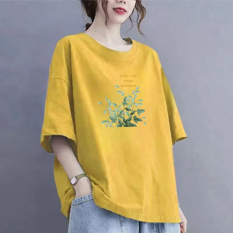 Women T-shirt for Summer Large Size Cotton Shirt Soft Loose Printed Casual Comfortable Pullover T-shirt Top