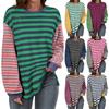 Plus Size Women's Spring and Autumn New Loose Casual Striped Round Neck Long Sleeve T Shirt
