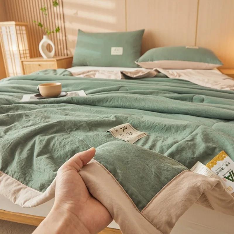 New 7A Antibacterial Wash Cotton Soybean Summer Cool Quilt Home Textile Pure Color Breathable Comfortable Quilt