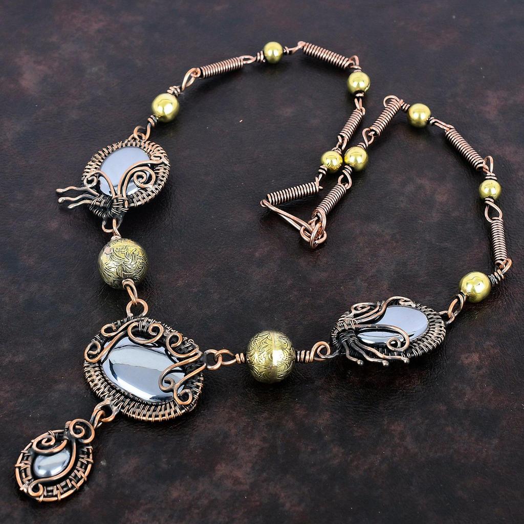 Shungite Necklace Copper Wire Wrapped Gemstone Necklace Adjustable Chain Necklace Handmade Necklace Copper Wire Wrap Jewelry Gifts For Wife