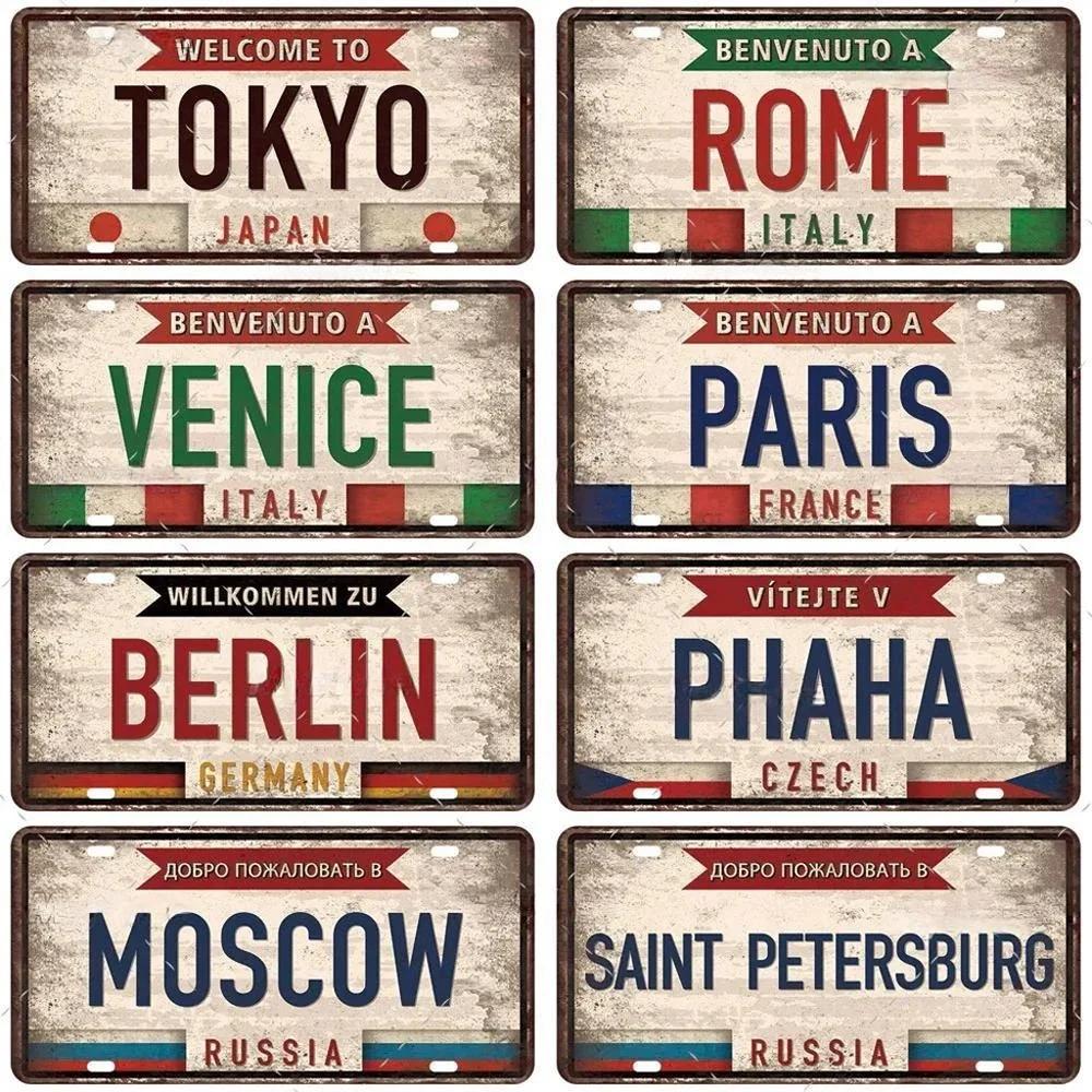 Vintage Berlin Madrid New York Paris Country City Stil Platte Metallschild Plakette Blechschild Man Cave Bar Club Poster Dekoration