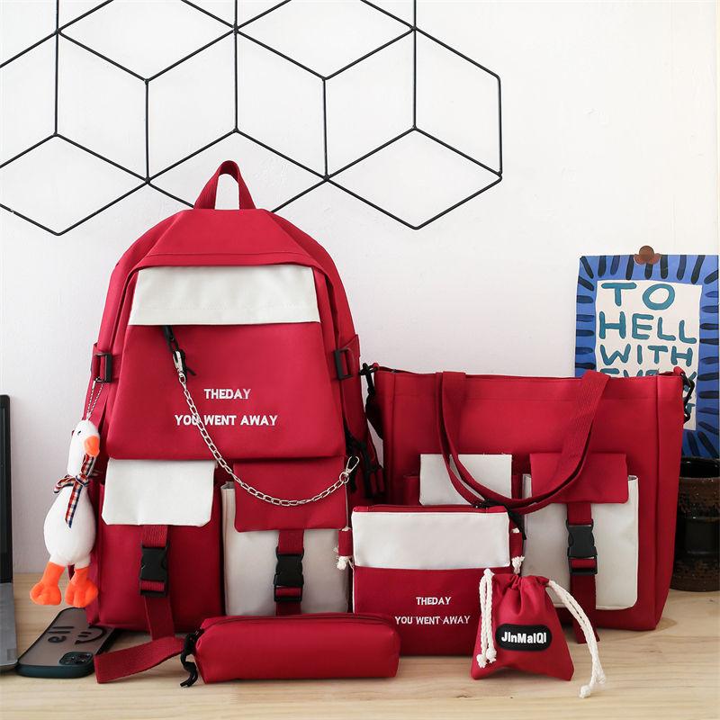 5pcs Schoolbag Student Large Capacity Spine Protection Five Piece Set  Boys Elementary School Students Girls' Backpacks Pencil Cases