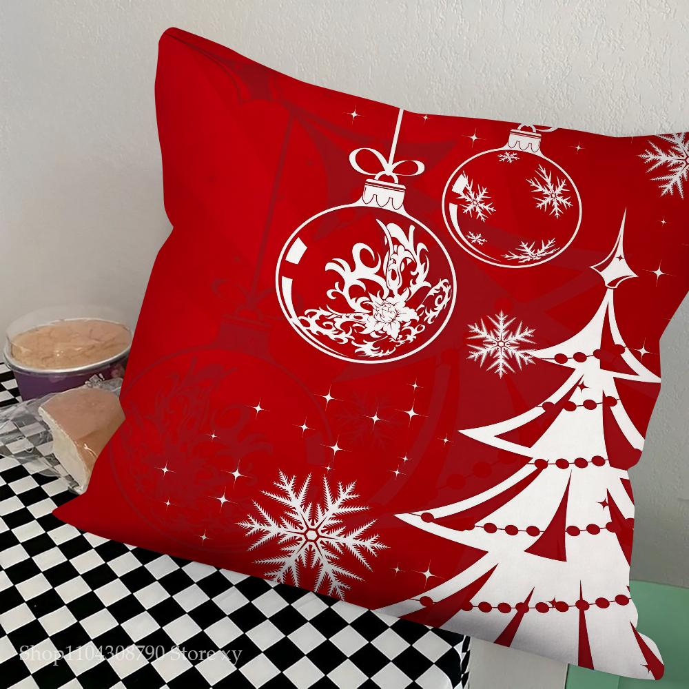 Red Christmas Pillow Case Fashion Square Pillowcase Bedroom Sofa Room Ins Decoration Leisure Cushion Cover 40x40