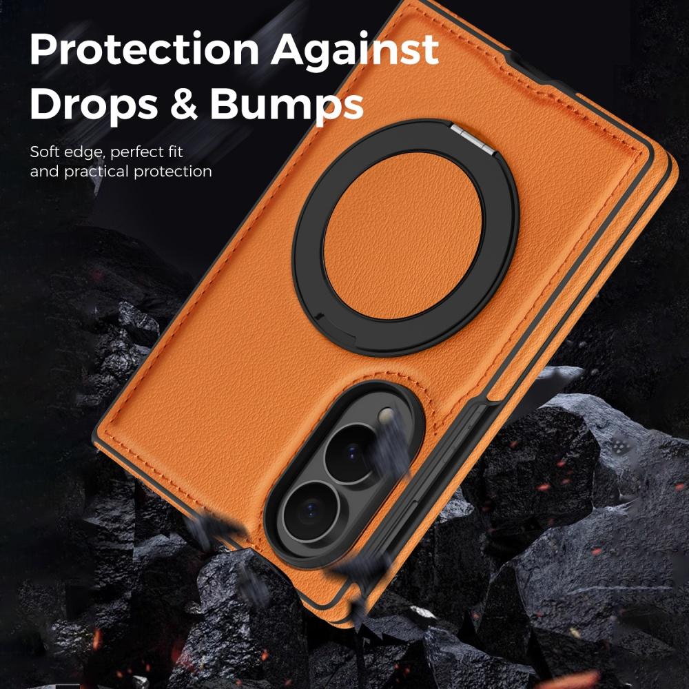 Für Samsung Z Fold 8 Ultra Z Fold 8 Business Lederstruktur Drehbarer Halter Hülle Mit Magnetischer Ladefunktion Stoßfeste Abdeckung Funda