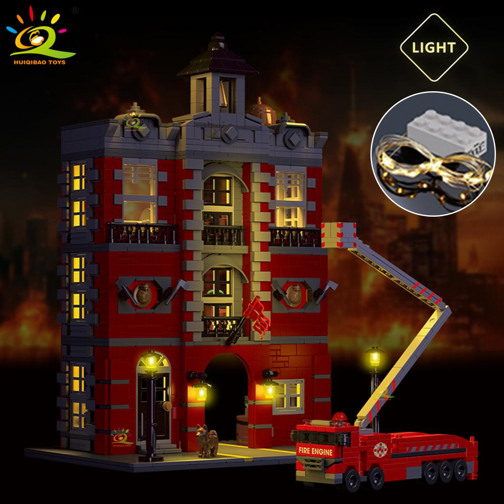 Non-Toxic 1823Pcs Moc Fire Station With Fire Truck Model Building Blocks Street View Brick City Educational Toy For Children Gift
