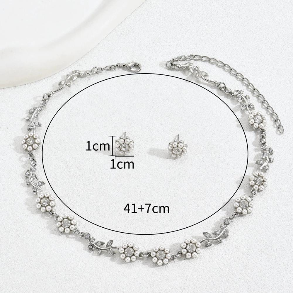 

Korean Version Earring Necklace Set Personalized Flower Stamen Inlaid Pearl Zircon Necklace Earrings Women Jewelry Accessories