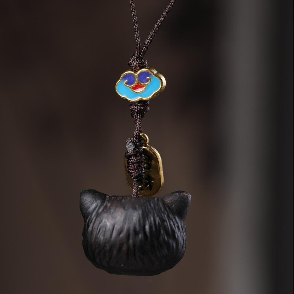 Ebony Kitten Head Pendant Healing Hammer Cat Mobile Phone Chain Bag Keychain Pendant Live Like Gifts Home Decoration Accessories
