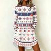 Women's Trendy Casual Christmas Print Long Sleeve Neck Dress for Holiday Party